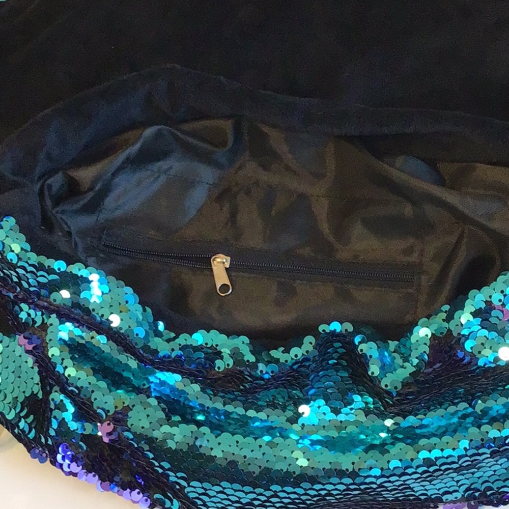 Blue/Purple Sequined Drawstring Backpack - image 5